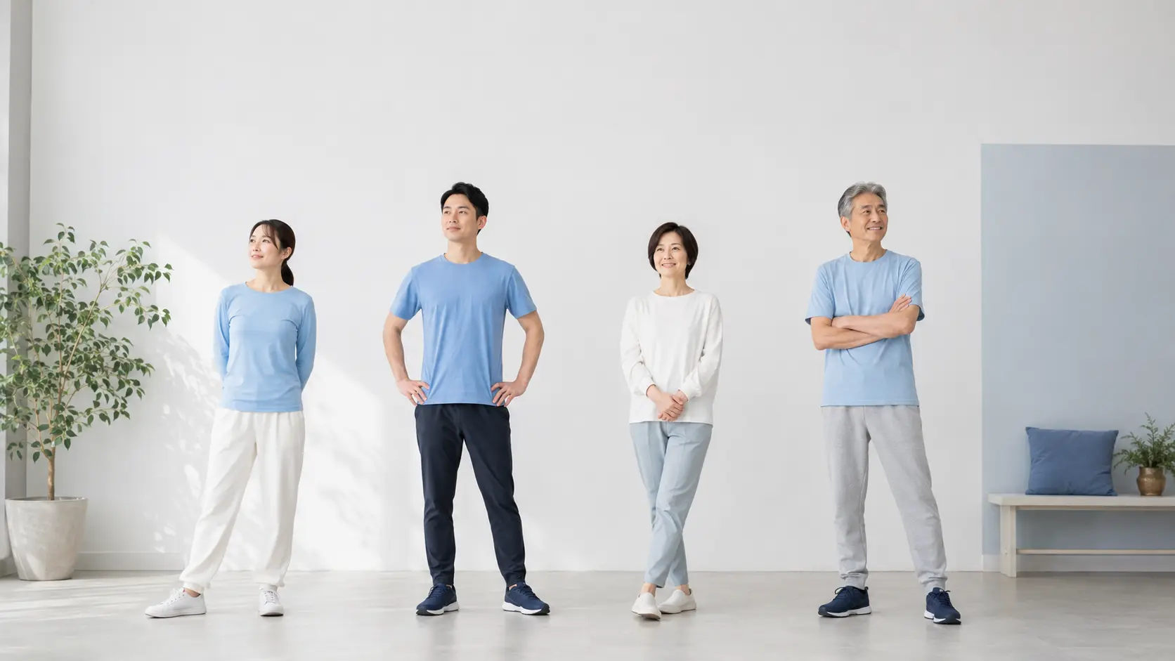 さまざまな姿勢の人を観察する場面