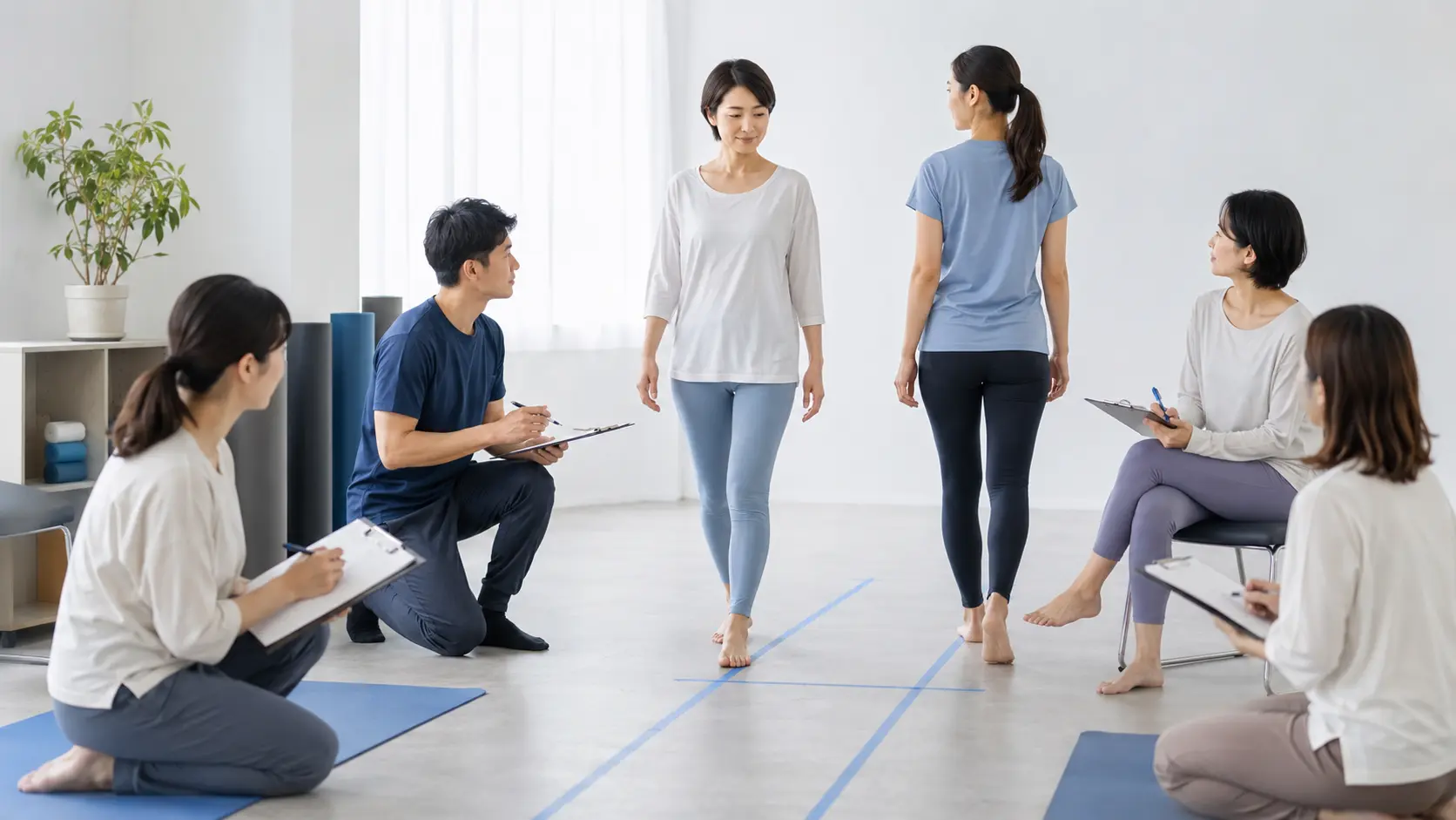 少人数で姿勢と歩行の観察を実践している様子